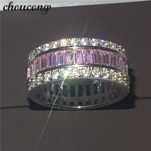 Choucong Smycken Full Princess Cut 15ct Diamond Pink CZ 925 Sterling Silver Women Engagement Wedding Band Ring