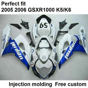 Injektionsgjutning Fairings för Suzuki GSXR1000 2005 2006 Vit Blå Motorcykel Fairing Kit GSXR1000 05 06 FR10 Blue