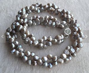 Handmade Pearl Gioielli, Neri Grigio 45 centimetri collana di perle d'acqua dolce AA6-7MM barocco, monili del regalo di modo della signora