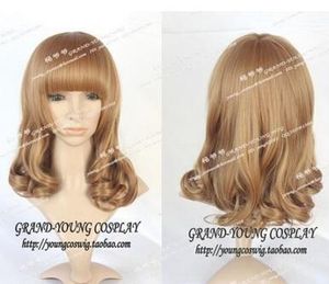 fashionable Cosplay brown synthetic Medium Curly Wig Hair