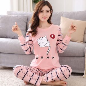 New Women Pajamas Sets WAVMIT Autumn Winter Long Sleeve Thin Cartoon Print Cute Sleepwear Big Girl Pijamas Mujer Leisure S1015