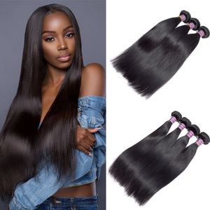 Partihandel 10A Grade Brasilianska Virgin Rak Hår Buntar Obehandlat Peruvian Indian Malaysian Hair Extensions Remy Human Hair Weaves