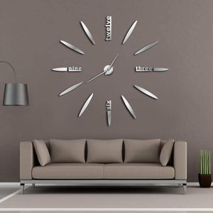Horloge murale de bricolage sans cadre 3D Miroir mural horloge gros autocollants muets pour la chambre de salon décorations de maison
