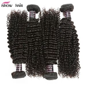 Brazilian Prix Des Cheveux achat en gros de Ishow Prix A Human Hair Weave Bundles Mink Virgin Brésilien Péruvien Kinky Curly Pour Femmes Tous âges de pouces Jet noir