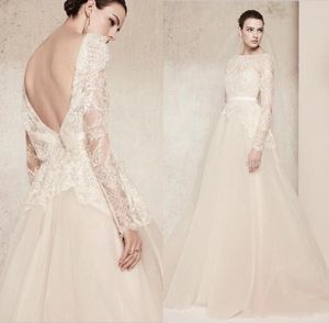 Elie Saab Lace Suknie ślubne Luksusowe Kryształ Długie Rękawy Suknie Ślubne 2020 Bateau Neck Custom Made Plus Size Sukienka ślubna