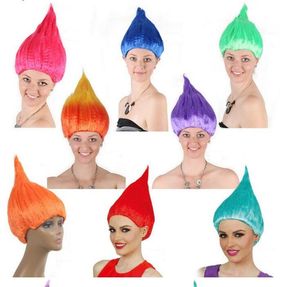 Festiwal Party Trolls Peruki Cosplay Wig Halloween Peruki Kolorowe Troll Kostium Hair Unisex Boże Narodzenie Cosplay Wig
