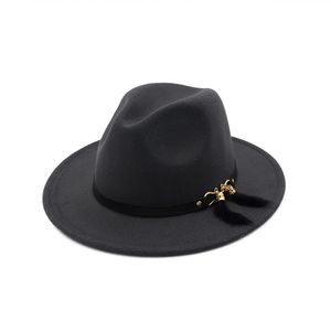 Unisex Pannama Wool Feel Fedora Hats z Feather Frga Dekoracja mężczyzn Kobiety szeroki rdzeń jazz Panama Hat Chapeau3008