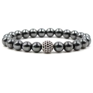 8mm ematite pietra nera perline pavimenta CZ nero 10mm palla fascino braccialetto gioielli regalo per uomo donna