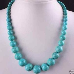 6-14mm Blue Turkey Turquoise Gems Round Beads Necklace 18.5"