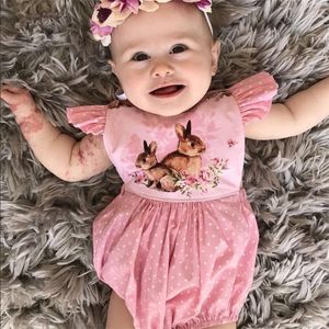 Bebê recém-nascido Romper Do Bebê Recém-nascido Menina Roupas de Coelho Bolinhas Infantis Meninas Roupas de Flor Sem Encosto Da Criança Crianças Roupas One-pieces Sunsuit