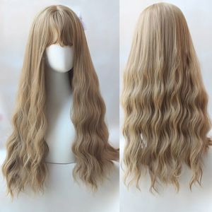 Costume cosplay per capelli anime biondo chiaro da donna con parrucca piena riccia ondulata lunga mais