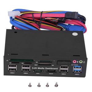 Freeshipping 5.25inch Media Dashboard Front Panel USB3.0/2.0 HUB eSATA SATA Audio Multi Card Reader for Computer Case Optical Drives Bay