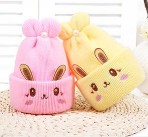 newborn cartoon rabbit ear hat soft animals bunny hats Jacquare infant knitted beanies cute wool yarn winter cap