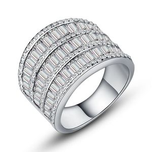 ビクトリアウィック高級ジュエリーワイドリング925スターリングシルバーホワイトゴールドメッキプリンセスホワイトトパーズCZダイヤモンドパーティー結婚指輪