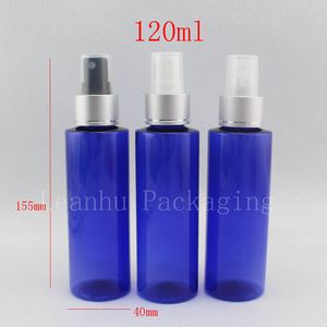 Partihandel 120ml Blå plast Parfymflaskor med spray 120cc Aluminium Spray Munstycke Fine Mist Pump Cosmetic Bottles Containers