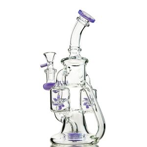 Wholesale Heady Glass Oil Rigs Double Recycler Propeller Perc Hookahs Percolator Sprinkler Unique Bong With Bowl XL167