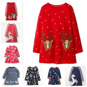 Рождественские девочки платья животных печатают детское платье младенческая unicorn полосатая верхняя футболка малыш с длинным рукавеном дети дизайнерская одежда zyl7-wll