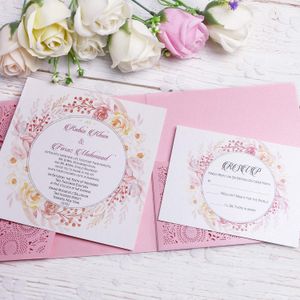 New Pink 3 Dobras Quadrados Cartões de Convite de Casamento com Cinto para o Casamento Noivado de Aniversário Cartões de Saudações Convites Convidar Cartões de RSVP Livre