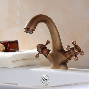 Luxury Vintage Retro Antique Brass Single Dual Handle Bathroom Sink Faucet Lavatory Faucet Basin Sink Faucet Contemporary