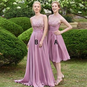2019 Custom Made Dusty Rose Bridesmaid Dresses Long Chiffon A Line Sleeveless Keyhole Backless Lace Top Short Wedding Maid Of Honor Gowns