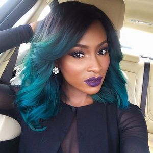 Ombre Lace Front Human Hair Wigs BOB T1b Sky Blue Malaysian Virgin Hair Two Tone