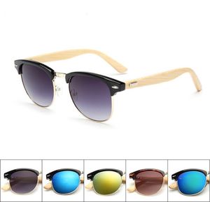 Mercury lentes bambu óculos de sol de plástico metade quadro madeira templos 5 cores uv400 atacado melody2041