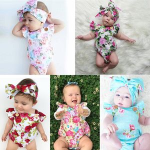Newborn Baby Clothes Toddler Infant Rompers Baby Summer Jumpsuit Sleeveless Floral Romper+Headband 2Pcs Sets Baby Girls Sunsuit Outfits