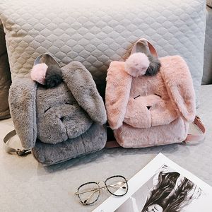 2018 Kids Shoulders Bags Girls Fashion Korean Backpack Cute Plush Rabbit Shape Preppy Style Bag Teenagers Travel Shopping Backpacks 4Colors