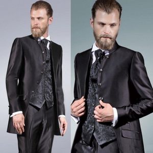 Recién diseñado Shiny Black Groom Tuxedos Moda Hombres Trajes de negocios formales Hombres Prom Cena Trajes por encargo (Chaqueta + Pantalones + Corbata + Chaleco) NO; 805
