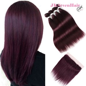 Wholesale dark red weave resale online - Burgundy Brazilian Peruvian Remy Virgin Hair Extension Bundles With x4Inch Lace Frontal Dark Red Straight Malaysian Indian Weave Wefts Price