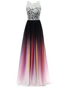 2018 New Cheap Lace Gradient Long A Line Chiffon Prom Abiti da sera Donna Abiti formali Abito da sera con lacci al pavimento QC1110