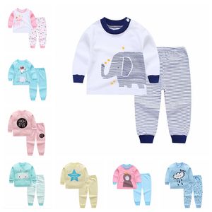 6 Takım Bebek Pijama Setleri Pamuk Baskı Pijama Suits Toddler Bebek Casual Uzun Kollu T-shirt + Pantolon Yenidoğan Giysileri Q01