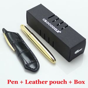 Mini Crocodile 9cm Space Ball Point Pen Golden Rings and Leather Pouch Neat Convenience Office Supplies Pennor 6 färger