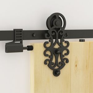 Kinmade Enkelt trä glidande ladugård dörrhårdvara kit Kunglig svart stål utsmyckad design för inredning