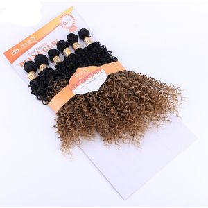 Curly Weave Synthetic Hair Wefts Full Head Sew in Weave Hair Extensions ombre 6pcs set 16-20 inch