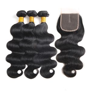 10a Mink Body Wave Virgin Hair 3 buntar med stängning 100% obearbetat brasiliansk jungfruligt hår buntar brasilianska förlängningar och stängning