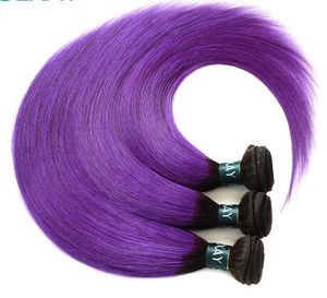 Mor Insan Saç Uzantıları toptan satış-Oxette Önceden renkli Ombre İnsan Saç dokuma uzatma demetleri Brezilyalı Düz veya Demetleri B Mor