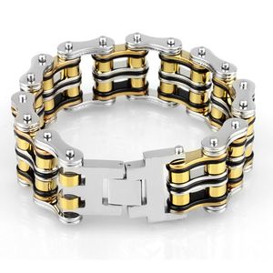 Enorma tungt guldcykelcykelarmband Svart silver Rostfritt stål Biker Motorcykelkedja Mäns Armband Bangle Smycken Tung 25mm