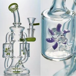 Glasbongs vattenpipa med hjulåtervinning dab rigg propeller perc grön lila vinnande maskin vattenrör röker shisha med 14 mm fog