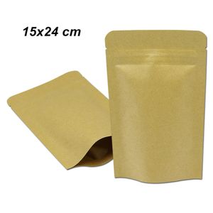 50pcs Lot 15x24 cm Brown Stand Up de alumínio bolsas de folha de embalagem com Notch Mylar Foil Resealable Alumínio Auto Seal Kraft Paper Mylar Bags