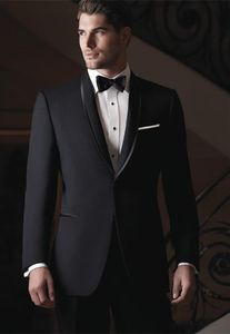 High Quality One Button Black Groom Tuxedos Groomsmen Shawl Lapel Best Man Blazer Mens Wedding Suits (Jacket+Pants+Tie) H:765