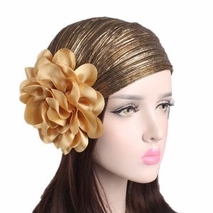 Women Turban Headbands New Luxury Folding Big Flower Head Scarf Women's Retro Cap Chemotherapy Hat Bandana Ladies Ruffle