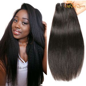 Feixes de cabelo liso brasileiro crespo 9A virgem não processado cabelo humano liso Yaki brasileiro feixes de cabelo grosso Yaki