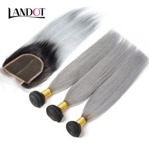 9A Ombre 1B / Grigio Brasiliani Capelli Umani Vergini Tesse 4 Bundles Con Chiusure Del Merletto Superiore Ombre Peruviane Malese Capelli Cambogiani Malesi