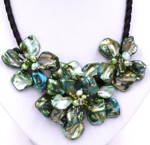 WOW! freshwater pearl green shell flower necklace 18inch nature 60mm gift baroque wholesale beads