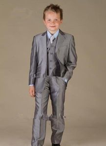 Högkvalitativ glänsande silvergrå pojke formell slitage stilig pojke kid klädsel bröllopsslitage födelsedagsfest prom kostym (jacka + byxor + slips + väst) 29
