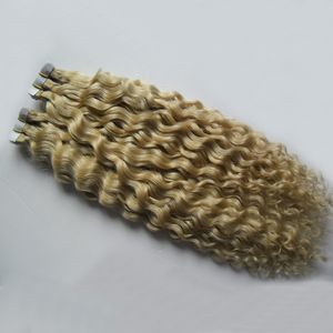 Blond Unprocessed Brazilian Curly hair Human Tape Hair Extensions 100g Apply Tape Adhesive Skin Weft Curly Tape Hair Extensions 40 pcs