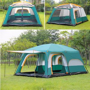 야외 10-12 사람들 대형 야외 캠핑 텐트 방수 방수 차양 캐노피 하이킹 여행 두 개의 객실과 앉아 텐트