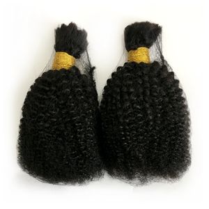 Cabelo a granel de trança humana para mulheres negras Cabelo humano para trançamento peruano Afro Kinky Curly Bulk Extensões Nenhum anexo