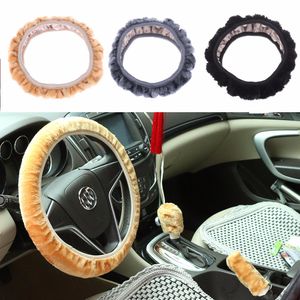 3 Pcs/Set New Warm Wool Plush Car Steering Wheel Cover Case Auto Handbrake Accessory
